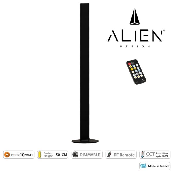 GloboStar® ALIEN-DIVA-BLACK-50-10 ALIEN Design DIVA Μοντέρνο Minimal Nordic Μεταλλικό Φωτιστικό Επιτραπέζιο – Πορτατίφ – Λαμπατέρ Μαύρο LED 10W 1500lm με Ασύρματο Χειριστήριο RF & Dimmer IP20 CCT Θερμό 2700 K έως Ψυχρό 6000K Μ3 x Π1.6 x Υ50cm