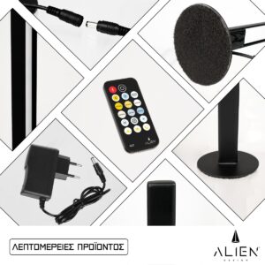 GloboStar® ALIEN-DIVA-BLACK-50-10 ALIEN Design DIVA Μοντέρνο Minimal Nordic Μεταλλικό Φωτιστικό Επιτραπέζιο – Πορτατίφ – Λαμπατέρ Μαύρο LED 10W 1500lm με Ασύρματο Χειριστήριο RF & Dimmer IP20 CCT Θερμό 2700 K έως Ψυχρό 6000K Μ3 x Π1.6 x Υ50cm