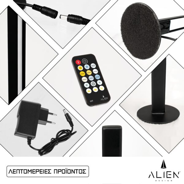 GloboStar® ALIEN-DIVA-BLACK-50-10 ALIEN Design DIVA Μοντέρνο Minimal Nordic Μεταλλικό Φωτιστικό Επιτραπέζιο – Πορτατίφ – Λαμπατέρ Μαύρο LED 10W 1500lm με Ασύρματο Χειριστήριο RF & Dimmer IP20 CCT Θερμό 2700 K έως Ψυχρό 6000K Μ3 x Π1.6 x Υ50cm