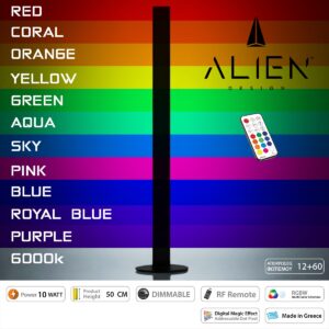 GloboStar® ALIEN-DIVA-BLACK-50-11 ALIEN Design DIVA Μοντέρνο Minimal Nordic Μεταλλικό Φωτιστικό Επιτραπέζιο – Πορτατίφ – Λαμπατέρ Μαύρο LED 10W 1500lm με Ασύρματο Χειριστήριο RF & Dimmer IP20 Πολύχρωμο RGBW Ψηφιακή με Τρεχούμενα Εφέ  Μ3 x Π1.6 x Υ50cm