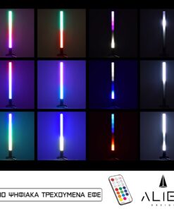 GloboStar® ALIEN-DIVA-BLACK-50-11 ALIEN Design DIVA Μοντέρνο Minimal Nordic Μεταλλικό Φωτιστικό Επιτραπέζιο – Πορτατίφ – Λαμπατέρ Μαύρο LED 10W 1500lm με Ασύρματο Χειριστήριο RF & Dimmer IP20 Πολύχρωμο RGBW Ψηφιακή με Τρεχούμενα Εφέ Μ3 x Π1.6 x Υ50cm