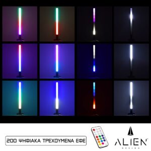 GloboStar® ALIEN-DIVA-BLACK-50-11 ALIEN Design DIVA Μοντέρνο Minimal Nordic Μεταλλικό Φωτιστικό Επιτραπέζιο – Πορτατίφ – Λαμπατέρ Μαύρο LED 10W 1500lm με Ασύρματο Χειριστήριο RF & Dimmer IP20 Πολύχρωμο RGBW Ψηφιακή με Τρεχούμενα Εφέ  Μ3 x Π1.6 x Υ50cm