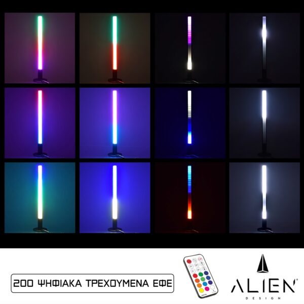 GloboStar® ALIEN-DIVA-BLACK-50-11 ALIEN Design DIVA Μοντέρνο Minimal Nordic Μεταλλικό Φωτιστικό Επιτραπέζιο – Πορτατίφ – Λαμπατέρ Μαύρο LED 10W 1500lm με Ασύρματο Χειριστήριο RF & Dimmer IP20 Πολύχρωμο RGBW Ψηφιακή με Τρεχούμενα Εφέ  Μ3 x Π1.6 x Υ50cm
