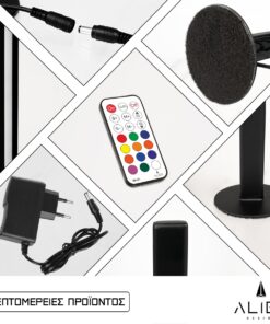 GloboStar® ALIEN-DIVA-BLACK-50-12 ALIEN Design DIVA Μοντέρνο Minimal Nordic Μεταλλικό Φωτιστικό Επιτραπέζιο – Πορτατίφ – Λαμπατέρ Μαύρο LED 10W 1500lm με Ασύρματο Χειριστήριο RF & Dimmer IP20 Πολύχρωμο RGBW + WW Smart Home Wi-Fi Μ3 x Π1.6 x Υ50cm