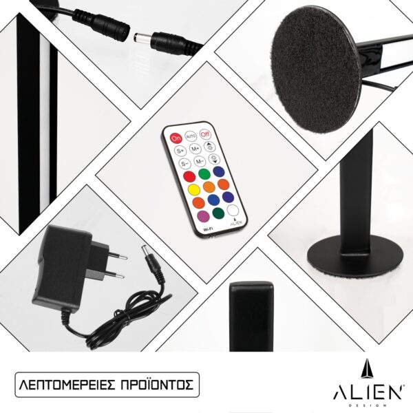 GloboStar® ALIEN-DIVA-BLACK-50-12 ALIEN Design DIVA Μοντέρνο Minimal Nordic Μεταλλικό Φωτιστικό Επιτραπέζιο – Πορτατίφ – Λαμπατέρ Μαύρο LED 10W 1500lm με Ασύρματο Χειριστήριο RF & Dimmer IP20 Πολύχρωμο RGBW + WW Smart Home Wi-Fi Μ3 x Π1.6 x Υ50cm