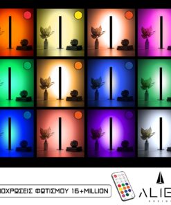 GloboStar® ALIEN-DIVA-BLACK-50-12 ALIEN Design DIVA Μοντέρνο Minimal Nordic Μεταλλικό Φωτιστικό Επιτραπέζιο – Πορτατίφ – Λαμπατέρ Μαύρο LED 10W 1500lm με Ασύρματο Χειριστήριο RF & Dimmer IP20 Πολύχρωμο RGBW + WW Smart Home Wi-Fi Μ3 x Π1.6 x Υ50cm