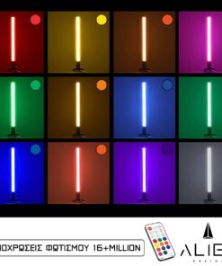 GloboStar® ALIEN-DIVA-BLACK-50-12 ALIEN Design DIVA Μοντέρνο Minimal Nordic Μεταλλικό Φωτιστικό Επιτραπέζιο – Πορτατίφ – Λαμπατέρ Μαύρο LED 10W 1500lm με Ασύρματο Χειριστήριο RF & Dimmer IP20 Πολύχρωμο RGBW + WW Smart Home Wi-Fi Μ3 x Π1.6 x Υ50cm