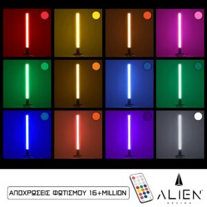 GloboStar® ALIEN-DIVA-BLACK-50-12 ALIEN Design DIVA Μοντέρνο Minimal Nordic Μεταλλικό Φωτιστικό Επιτραπέζιο – Πορτατίφ – Λαμπατέρ Μαύρο LED 10W 1500lm με Ασύρματο Χειριστήριο RF & Dimmer IP20 Πολύχρωμο RGBW + WW Smart Home Wi-Fi Μ3 x Π1.6 x Υ50cm