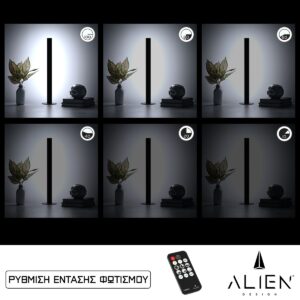 GloboStar® ALIEN-DIVA-BLACK-50-1 ALIEN Design DIVA Μοντέρνο Minimal Nordic Μεταλλικό Φωτιστικό Επιτραπέζιο – Πορτατίφ – Λαμπατέρ Μαύρο LED 8W 1120lm με Ασύρματο Χειριστήριο RF & Dimmer IP20 Ψυχρό Λευκό 6000K Μ3 x Π1.6 x Υ50cm