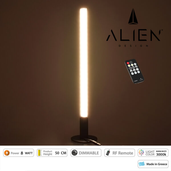 GloboStar® ALIEN-DIVA-BLACK-50-3 ALIEN Design DIVA Μοντέρνο Minimal Nordic Μεταλλικό Φωτιστικό Επιτραπέζιο – Πορτατίφ – Λαμπατέρ Μαύρο LED 8W 960lm με Ασύρματο Χειριστήριο RF & Dimmer IP20 Θερμό Λευκό 3000K Μ3 x Π1.6 x Υ50cm