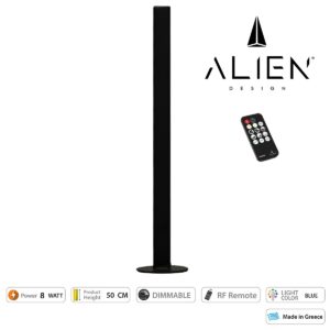 GloboStar® ALIEN-DIVA-BLACK-50-6 ALIEN Design DIVA Μοντέρνο Minimal Nordic Μεταλλικό Φωτιστικό Επιτραπέζιο – Πορτατίφ – Λαμπατέρ Μαύρο LED 8W 800lm με Ασύρματο Χειριστήριο RF & Dimmer IP20 Μπλε Μ3 x Π1.6 x Υ50cm