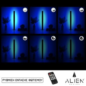 GloboStar® ALIEN-DIVA-BLACK-50-6 ALIEN Design DIVA Μοντέρνο Minimal Nordic Μεταλλικό Φωτιστικό Επιτραπέζιο – Πορτατίφ – Λαμπατέρ Μαύρο LED 8W 800lm με Ασύρματο Χειριστήριο RF & Dimmer IP20 Μπλε Μ3 x Π1.6 x Υ50cm