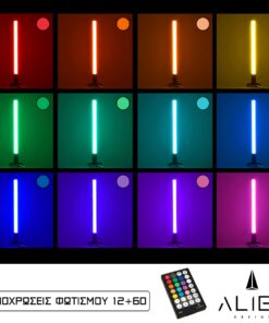 GloboStar® ALIEN-DIVA-BLACK-50-8 ALIEN Design DIVA Μοντέρνο Minimal Nordic Μεταλλικό Φωτιστικό Επιτραπέζιο – Πορτατίφ – Λαμπατέρ Μαύρο LED 8W 800lm με Ασύρματο Χειριστήριο RF & Dimmer IP20 Πολύχρωμο RGB Μ3 x Π1.6 x Υ50cm