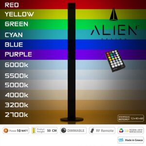 GloboStar® ALIEN-DIVA-BLACK-50-9 ALIEN Design DIVA Μοντέρνο Minimal Nordic Μεταλλικό Φωτιστικό Επιτραπέζιο – Πορτατίφ – Λαμπατέρ Μαύρο LED 10W 1500lm με Ασύρματο Χειριστήριο RF & Dimmer IP20 Πολύχρωμο + CCT – RGBW + WW Μ3 x Π1.6 x Υ50cm