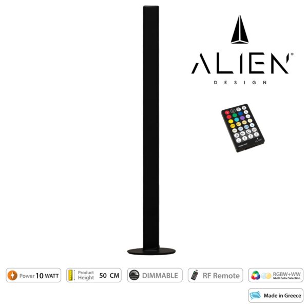 GloboStar® ALIEN-DIVA-BLACK-50-9 ALIEN Design DIVA Μοντέρνο Minimal Nordic Μεταλλικό Φωτιστικό Επιτραπέζιο – Πορτατίφ – Λαμπατέρ Μαύρο LED 10W 1500lm με Ασύρματο Χειριστήριο RF & Dimmer IP20 Πολύχρωμο + CCT – RGBW + WW Μ3 x Π1.6 x Υ50cm
