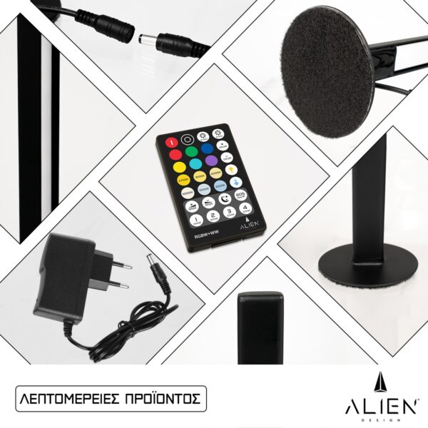 GloboStar® ALIEN-DIVA-BLACK-50-9 ALIEN Design DIVA Μοντέρνο Minimal Nordic Μεταλλικό Φωτιστικό Επιτραπέζιο – Πορτατίφ – Λαμπατέρ Μαύρο LED 10W 1500lm με Ασύρματο Χειριστήριο RF & Dimmer IP20 Πολύχρωμο + CCT – RGBW + WW Μ3 x Π1.6 x Υ50cm