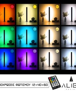 GloboStar® ALIEN-DIVA-BLACK-50-9 ALIEN Design DIVA Μοντέρνο Minimal Nordic Μεταλλικό Φωτιστικό Επιτραπέζιο – Πορτατίφ – Λαμπατέρ Μαύρο LED 10W 1500lm με Ασύρματο Χειριστήριο RF & Dimmer IP20 Πολύχρωμο + CCT – RGBW + WW Μ3 x Π1.6 x Υ50cm