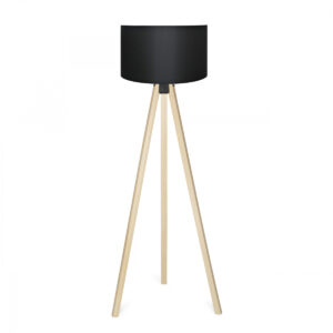 GloboStar® SAGA 204-0041 Μοντέρνο Eπιδαπέδιο Φωτιστικό Μονόφωτο 1 x E27 IP20 Μπεζ Ξύλο με Μαύρο Ύφασμα – Μ38 x Π38 x Υ140cm