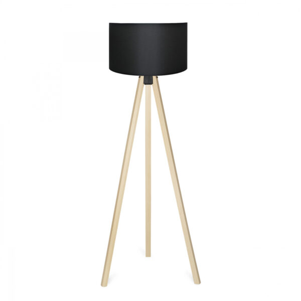 GloboStar® SAGA 204-0041 Μοντέρνο Eπιδαπέδιο Φωτιστικό Μονόφωτο 1 x E27 IP20 Μπεζ Ξύλο με Μαύρο Ύφασμα – Μ38 x Π38 x Υ140cm