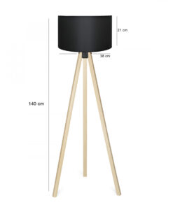 GloboStar® SAGA 204-0041 Μοντέρνο Eπιδαπέδιο Φωτιστικό Μονόφωτο 1 x E27 IP20 Μπεζ Ξύλο με Μαύρο Ύφασμα – Μ38 x Π38 x Υ140cm