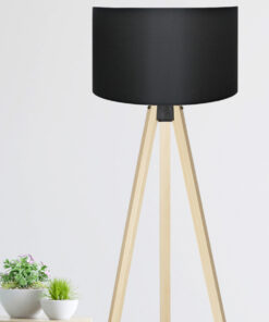 GloboStar® SAGA 204-0041 Μοντέρνο Eπιδαπέδιο Φωτιστικό Μονόφωτο 1 x E27 IP20 Μπεζ Ξύλο με Μαύρο Ύφασμα – Μ38 x Π38 x Υ140cm