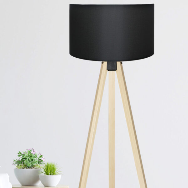 GloboStar® SAGA 204-0041 Μοντέρνο Eπιδαπέδιο Φωτιστικό Μονόφωτο 1 x E27 IP20 Μπεζ Ξύλο με Μαύρο Ύφασμα – Μ38 x Π38 x Υ140cm