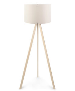 GloboStar® SAGA 204-0046 Μοντέρνο Eπιδαπέδιο Φωτιστικό Μονόφωτο 1 x E27 IP20 Μπεζ Ξύλο με Λευκό Ύφασμα – Μ38 x Π38 x Υ140cm