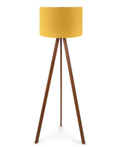 GloboStar® SAGA 204-0033 Μοντέρνο Eπιδαπέδιο Φωτιστικό Μονόφωτο 1 x E27 IP20 Καρυδί Ξύλο με Κίτρινο Ύφασμα – Μ38 x Π38 x Υ140cm