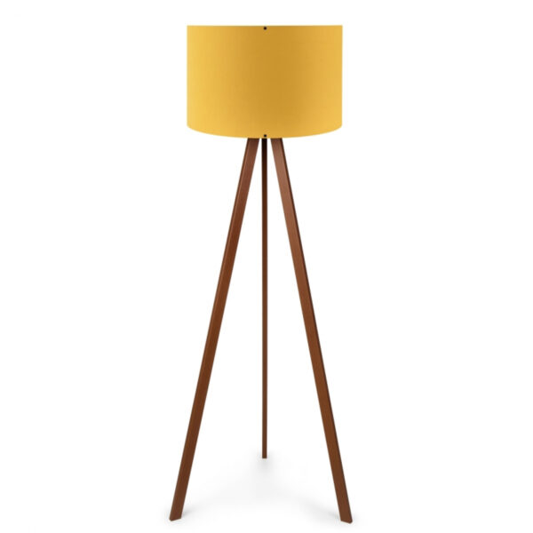 GloboStar® SAGA 204-0033 Μοντέρνο Eπιδαπέδιο Φωτιστικό Μονόφωτο 1 x E27 IP20 Καρυδί Ξύλο με Κίτρινο Ύφασμα – Μ38 x Π38 x Υ140cm