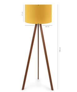 GloboStar® SAGA 204-0033 Μοντέρνο Eπιδαπέδιο Φωτιστικό Μονόφωτο 1 x E27 IP20 Καρυδί Ξύλο με Κίτρινο Ύφασμα – Μ38 x Π38 x Υ140cm