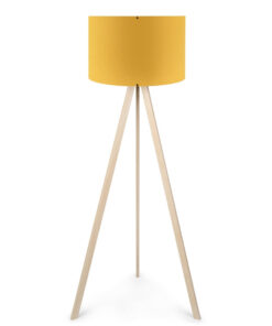 GloboStar® SAGA 204-0045 Μοντέρνο Eπιδαπέδιο Φωτιστικό Μονόφωτο 1 x E27 IP20 Μπεζ Ξύλο με Κίτρινο Ύφασμα – Μ38 x Π38 x Υ140cm
