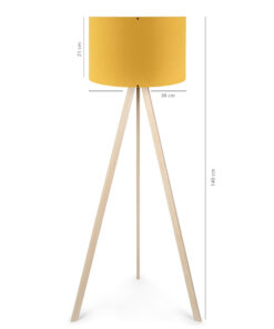 GloboStar® SAGA 204-0045 Μοντέρνο Eπιδαπέδιο Φωτιστικό Μονόφωτο 1 x E27 IP20 Μπεζ Ξύλο με Κίτρινο Ύφασμα – Μ38 x Π38 x Υ140cm