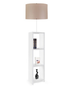 GloboStar® WOODO 204-0052 Μοντέρνο Eπιδαπέδιο Φωτιστικό Μονόφωτο 1 x E27 IP20 Λευκό Ξύλο με Μπεζ Ύφασμα – Μ38 x Π38 x Υ150cm