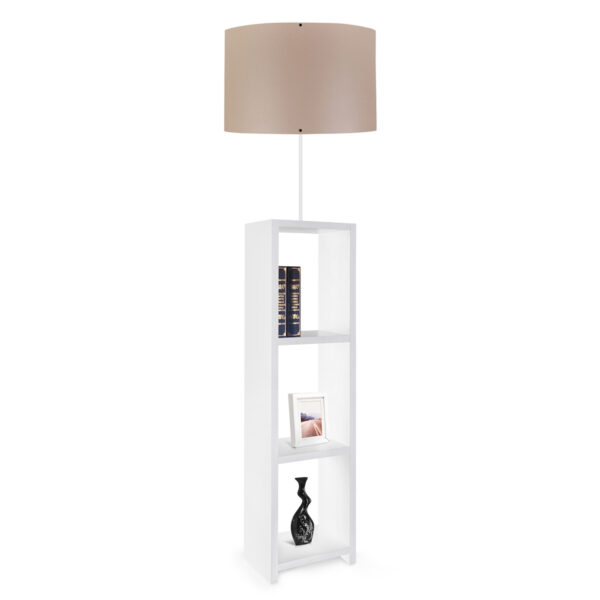 GloboStar® WOODO 204-0052 Μοντέρνο Eπιδαπέδιο Φωτιστικό Μονόφωτο 1 x E27 IP20 Λευκό Ξύλο με Μπεζ Ύφασμα – Μ38 x Π38 x Υ150cm