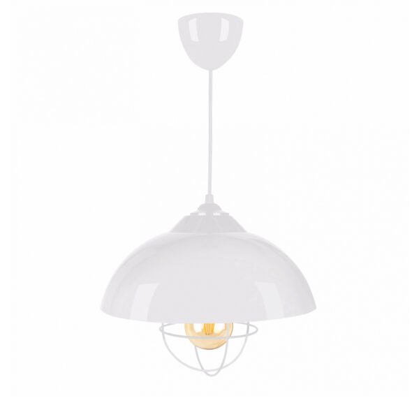 GloboStar® INDUSTRY 204-0111 Μοντέρνο Κρεμαστό Φωτιστικό Καμπάνα Μονόφωτο 1 x E27 IP20 Λευκό Μέταλλο – Μ30 x Π30 x Υ70cm