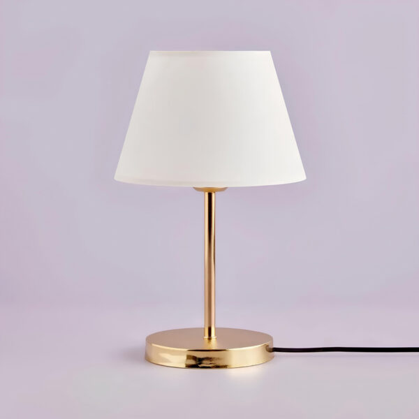 GloboStar® GLOSSY 204-0071 Μοντέρνο Eπιτραπέζιο Φωτιστικό Μονόφωτο 1 x E27 IP20 Χρυσό Μέταλλο με Λευκό Ύφασμα – Μ22 x Π22 x Υ37cm