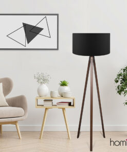 GloboStar® SAGA 204-0038 Μοντέρνο Eπιδαπέδιο Φωτιστικό Μονόφωτο 1 x E27 IP20 Καρυδί Ξύλο με Μαύρο Ύφασμα – Μ38 x Π38 x Υ140cm