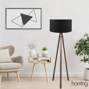 GloboStar® SAGA 204-0038 Μοντέρνο Eπιδαπέδιο Φωτιστικό Μονόφωτο 1 x E27 IP20 Καρυδί Ξύλο με Μαύρο Ύφασμα – Μ38 x Π38 x Υ140cm