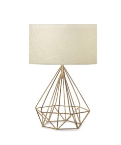 GloboStar® DIAMOND 204-0084 Μοντέρνο Eπιτραπέζιο Φωτιστικό Μονόφωτο 1 x E27 IP20 Χρυσό Μέταλλο με Μπεζ Ύφασμα – Μ24 x Π24 x Υ35cm