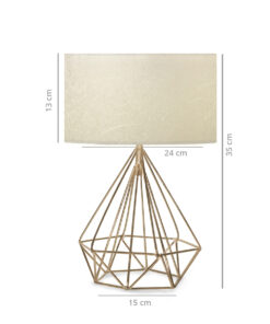 GloboStar® DIAMOND 204-0084 Μοντέρνο Eπιτραπέζιο Φωτιστικό Μονόφωτο 1 x E27 IP20 Χρυσό Μέταλλο με Μπεζ Ύφασμα – Μ24 x Π24 x Υ35cm