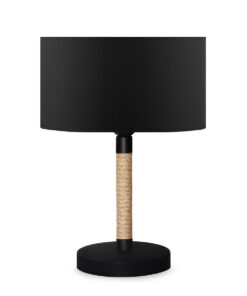 GloboStar® STRING 204-0072 Μοντέρνο Eπιτραπέζιο Φωτιστικό Μονόφωτο 1 x E27 IP20 Μαύρο Mέταλλο & Μπεζ Σχοινί με Μαύρο Ύφασμα – Μ24 x Π24 x Υ37cm