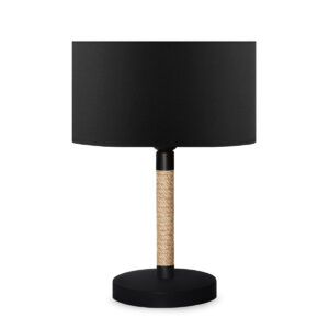 GloboStar® STRING 204-0072 Μοντέρνο Eπιτραπέζιο Φωτιστικό Μονόφωτο 1 x E27 IP20 Μαύρο Mέταλλο & Μπεζ Σχοινί με Μαύρο Ύφασμα – Μ24 x Π24 x Υ37cm