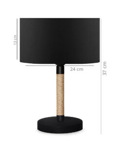 GloboStar® STRING 204-0072 Μοντέρνο Eπιτραπέζιο Φωτιστικό Μονόφωτο 1 x E27 IP20 Μαύρο Mέταλλο & Μπεζ Σχοινί με Μαύρο Ύφασμα – Μ24 x Π24 x Υ37cm