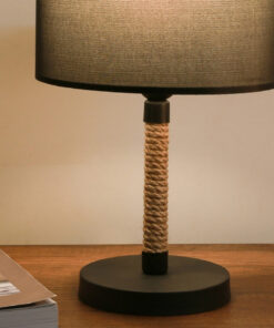 GloboStar® STRING 204-0072 Μοντέρνο Eπιτραπέζιο Φωτιστικό Μονόφωτο 1 x E27 IP20 Μαύρο Mέταλλο & Μπεζ Σχοινί με Μαύρο Ύφασμα – Μ24 x Π24 x Υ37cm