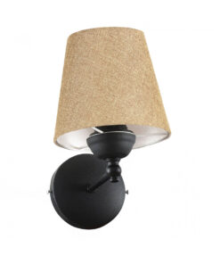 GloboStar® PAM 204-0112 Μοντέρνο Επιτοίχειο Φωτιστικό Aπλίκα Μονόφωτο 1 x E27 IP20 Μαύρο Μέταλλο με Μπεζ Ύφασμα – Μ23 x Π23 x Υ17cm