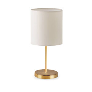 GloboStar® GLOSSY 204-0078 Μοντέρνο Eπιτραπέζιο Φωτιστικό Μονόφωτο 1 x E27 IP20 Χρυσό Μέταλλο με Μπεζ Ύφασμα – Μ15 x Π15 x Υ39cm