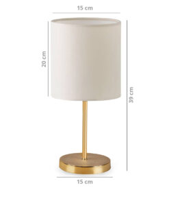 GloboStar® GLOSSY 204-0078 Μοντέρνο Eπιτραπέζιο Φωτιστικό Μονόφωτο 1 x E27 IP20 Χρυσό Μέταλλο με Μπεζ Ύφασμα – Μ15 x Π15 x Υ39cm