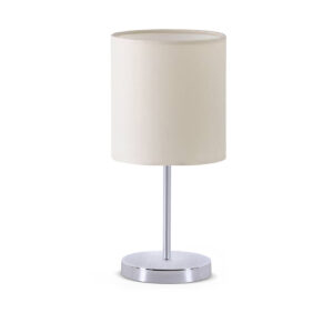 GloboStar® GLOSSY 204-0077 Μοντέρνο Eπιτραπέζιο Φωτιστικό Μονόφωτο 1 x E27 IP20 Ασημί Μέταλλο με Μπεζ Ύφασμα – Μ15 x Π15 x Υ39cm