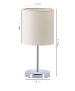 GloboStar® GLOSSY 204-0077 Μοντέρνο Eπιτραπέζιο Φωτιστικό Μονόφωτο 1 x E27 IP20 Ασημί Μέταλλο με Μπεζ Ύφασμα – Μ15 x Π15 x Υ39cm