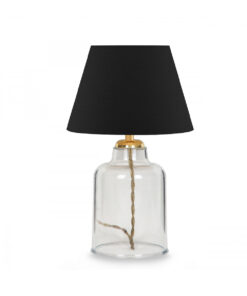 GloboStar® TRANS 204-0054 Μοντέρνο Eπιτραπέζιο Φωτιστικό Μονόφωτο 1 x E27 IP20 Διάφανο Πλαστικό με Μαύρο Ύφασμα – Μ22 x Π22 x Υ14cm